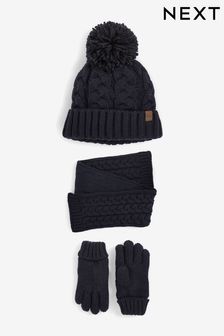 Navy Blue JuzsportsShops 3 Piece Knitted Hat, Gloves and Scarf Set (3-16yrs) (M95487) | £16 - £19