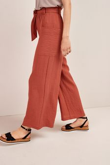 Cropped Crinkle Wide Leg Trousers