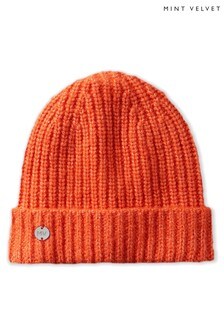 Mint Velvet Orange Rib Knit Beanie Hat