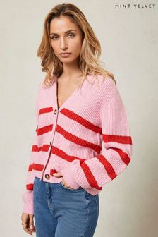 Mint Velvet Pink Striped V-Neck Cardigan