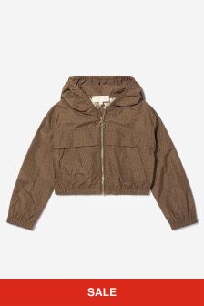 Michael Kors Girls All Over Logo Hooded Windbreaker Jacket in Brown