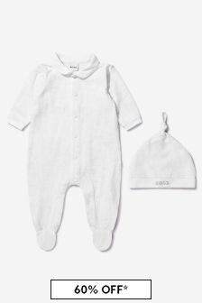 Boss Kidswear Baby Unisex Organic Cotton Sleepsuit And Hat Gift Set in White