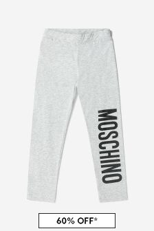 Moschino Kids Girls Cotton Logo Print Leggings in Grey