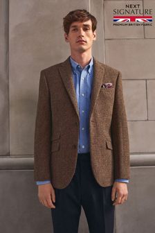 Brown Harris Tweed Herringbone Wool Blazer (M96199) | £229
