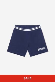 Moschino Kids Baby Unisex Cotton Teddy Logo Shorts in Navy