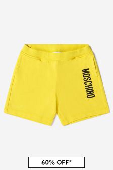 Moschino Kids Baby Unisex Cotton Logo Shorts in Yellow