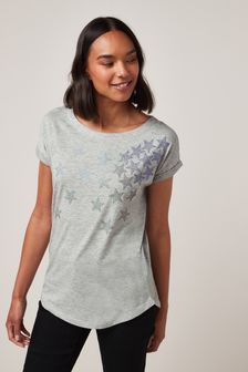 Grey Star Curved Hem T-Shirt (M96477) | £20