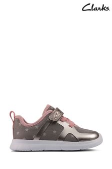 Clarks Pewter Ath Flux Wide Fit  Trainers