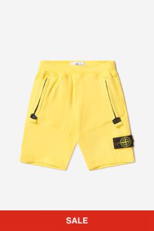 Stone Island Junior Boys Cotton Fleece Branded Bermuda Shorts in Yellow
