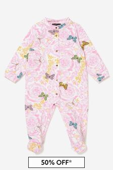 Versace Baby Girls Cotton Butterfly Barocco Babygrow in Pink