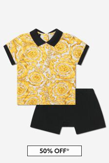 Versace Baby Boys Cotton Barocco Print Top And Shorts Set in White