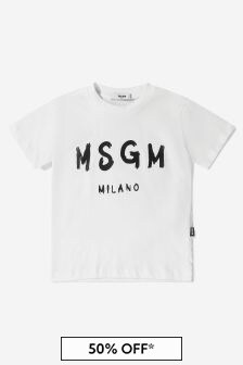 MSGM Unisex Cotton Jersey Logo Print T-Shirt in White