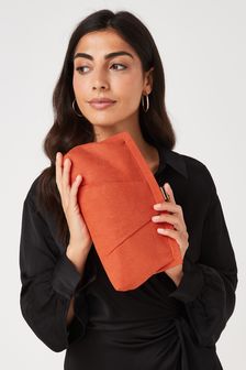 Orange Pleated Detail Frame Clutch Bag With Across-Body Strap (M97798) | £25