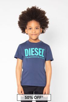 Diesel Unisex Cotton Logo Print T-Shirt in Navy
