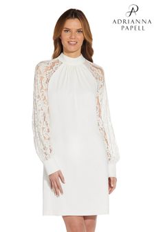 Adrianna Papell  Crepe And Lace Shift Dress