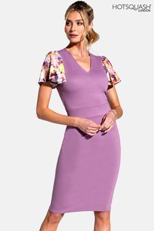 Hot Squash Womens Purple Ponte Dress with Chiffon Sleeves