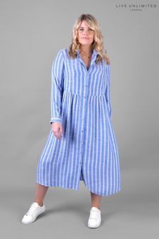 Live Unlimited Blue Curve Stripe Chambray Maxi Shirt Dress