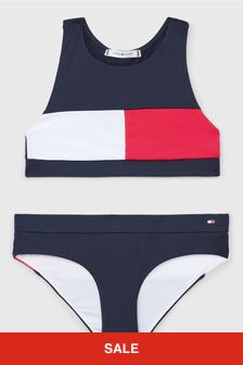 Tommy Hilfiger Girls Crop Top Logo Bikini Set in Navy