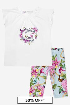 Guess Girls T-Shirt And Leggings Set in White