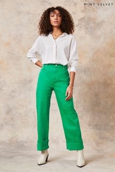 Mint Velvet Green Turn Up Wide Leg Jeans