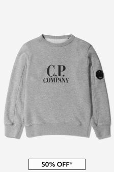 CP Company Boys Cotton Fleece Crew Neck Sweatshirt in Grey