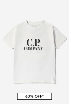 CP Company Boys Cotton Jersey Short Sleeve T-Shirt in White