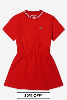 Lacoste Kids Girls Cotton Logo T-Shirt Dress in Red