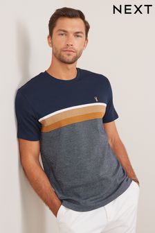 Navy Blue/Tan Brown Block Regular Fit Soft Touch T-Shirt (M99350) | £25