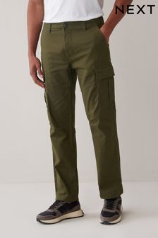 Khaki Green Cotton Stretch Straight Fit Cargo Trousers (MX7566) | £28