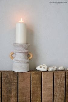 French Connection White Textured Terracotta Pillar Candle Holder