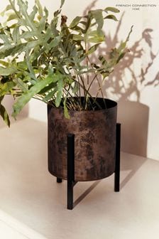 French Connection Black/Bronze Patina Metal Stand Plant Pot