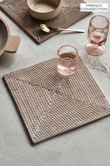 French Connection White Rattan Hand Woven Placemat