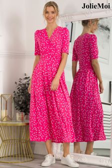Jolie Moi Pink Racquelle Spot Jersey Maxi Dress (N06194) | £75