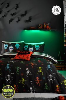 Bedlam Black Dancing Skeletons Glow in the Dark Duvet Cover Set