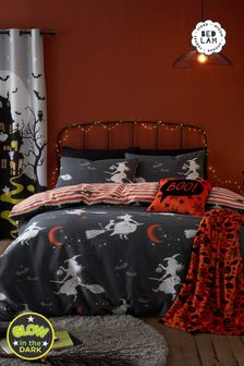 Bedlam Grey Flying Witches Glow in the Dark Duvet Cover Set
