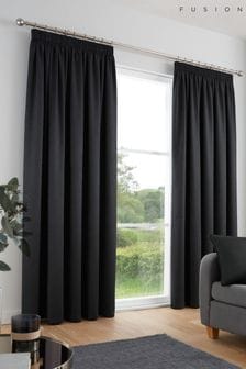 Fusion Black Galaxy Dim out woven Pencil Pleat Curtains