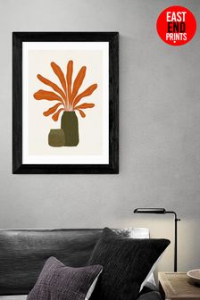 East End Prints Natural Two Green Vases and Orange Plant by Alisa Galitsyna