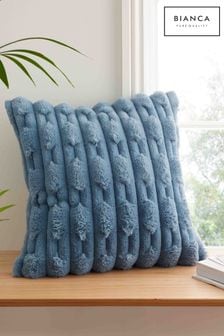 Bianca Blue Carved Faux Fur Soft and Cosy Cushion