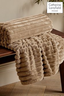 Catherine Lansfield Natural Soft and Cosy Ribbed Faux Fur Throw