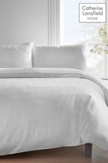 Catherine Lansfield White Woven Check 300 Thread Count Duvet Cover Set