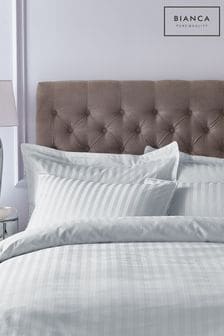 Bianca Silver Grey 300 Thread Count Cotton Satin Stripe Duvet Cover Set