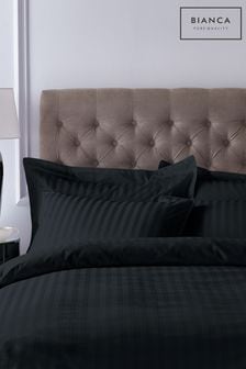 Bianca Black 300 Thread Count Cotton Satin Stripe Duvet Cover Set