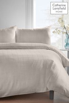 Catherine Lansfield Cream Woven Check 300 Thread Count Duvet Cover Set