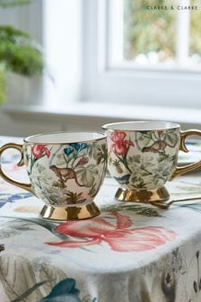 Clarke & Clarke Set of 2 Tropical Green/Natural Florence Footed Mugs