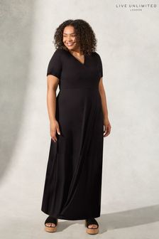 Live Unlimited Curve Jersey Wrap Maxi Black Dress (N40332) | £49