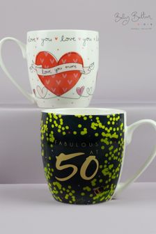 Belly Button Designs 50th with Love you Hearts - Tulip Shaped 2 Mug Set