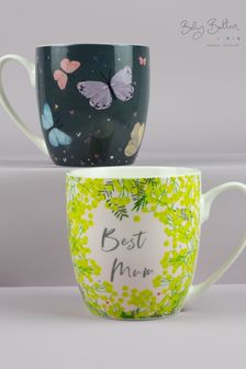 Belly Button Designs Best Mum with Butterflies - Tulip Shaped 2 Mug Set