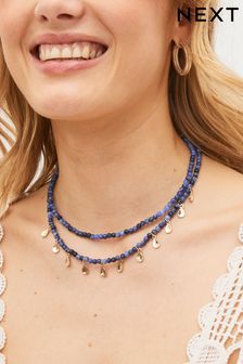 Blue Beaded Two Row Necklace (N4N402) | £16