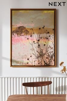 Pink Summer Meadow Landscape Framed Canvas Wall Art