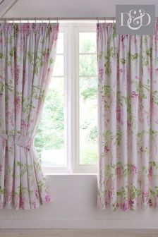 D&D Pink Wisteria Lined Pair of Pencil Pleat Curtains